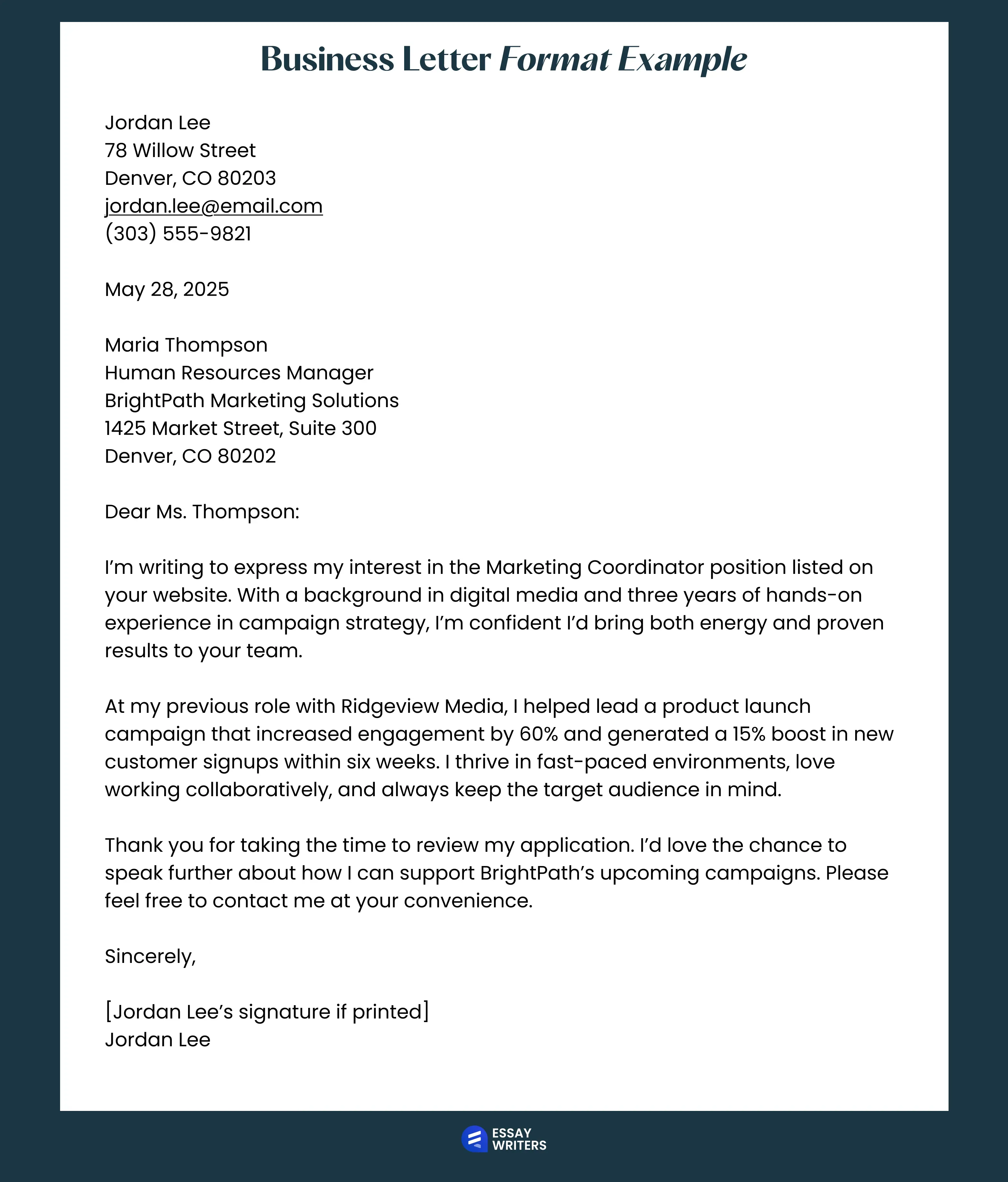 Business Letter Format Example